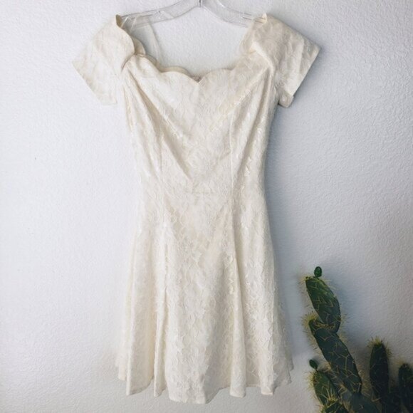 Vintage ROBERTA 80s 90s Prom Lace Dress Off Shoulder Fit and Flare Party Y2K - Picture 1 of 10